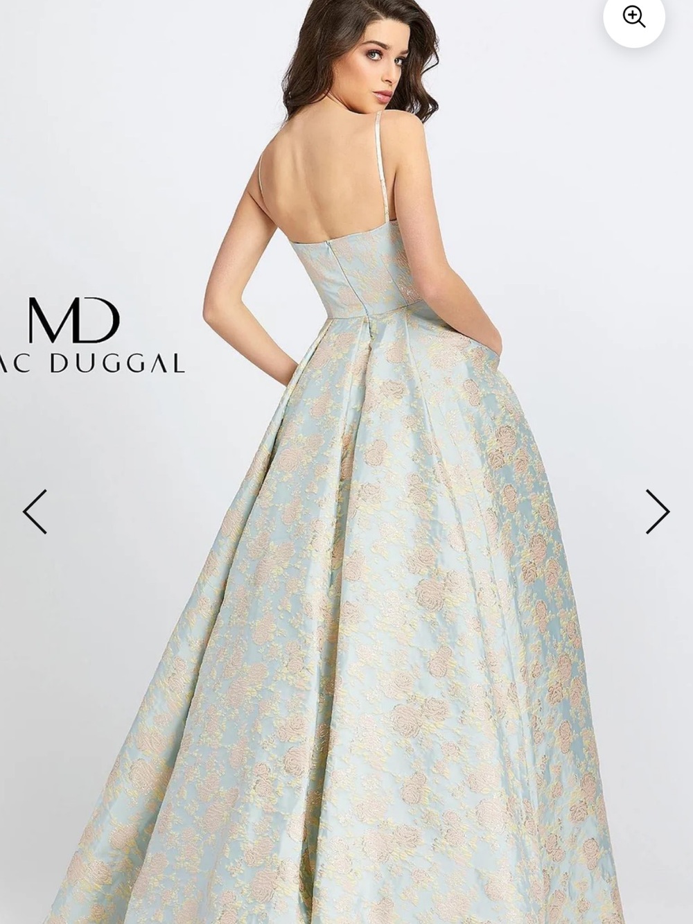 Mac Duggal Light Blue and Gold Floral Jacquard Ball Gown - Picture 2 of 5